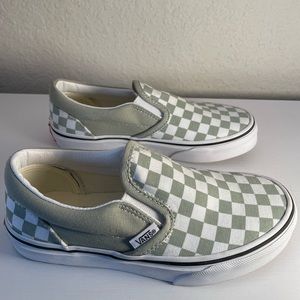 HTF Rare VANS Checkerboard Classic Girls Slip-On Shoes - Sage Green